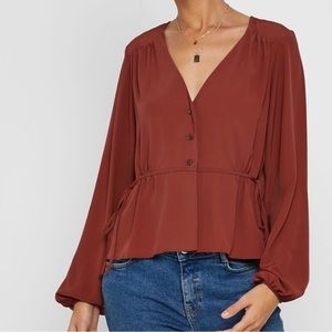 Topshop Terracotta/Rust Blouse with Ties and Button detail size 6